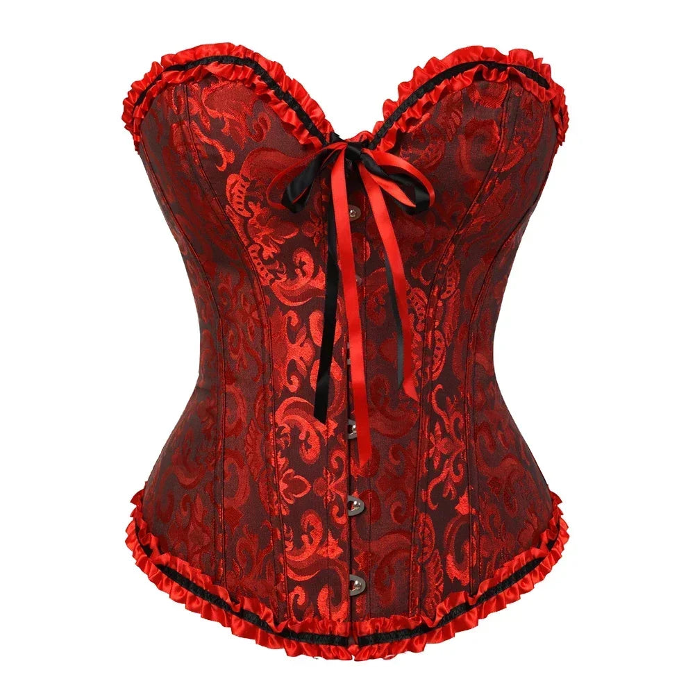 Women Sexy Overbust Corset Korset Basques Floral Lace Top Bustier Jacquard Lingerie Corselet