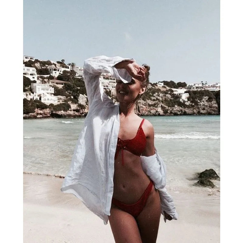Beach Coverup for Women, Swimsuit Coverup Long Sleeve, Linen Bikini Cover Up Shirt, Bathing Suit Cover Ups for Pool