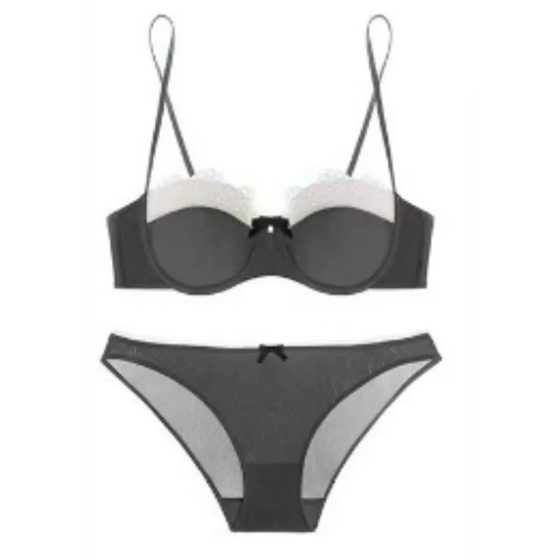 Sexy Demi Cup French Bras Women Thin Breathable Lace Minimizer Push Up Anti Side Bulge Plus Size Bralette
