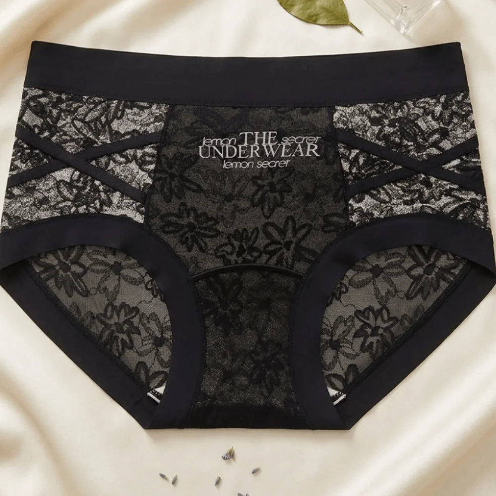 Lingerie French Style Lace Briefs Mesh Patchwork Satin Silk Panties Low Waist Transparent Lace Underwear Women Gifts