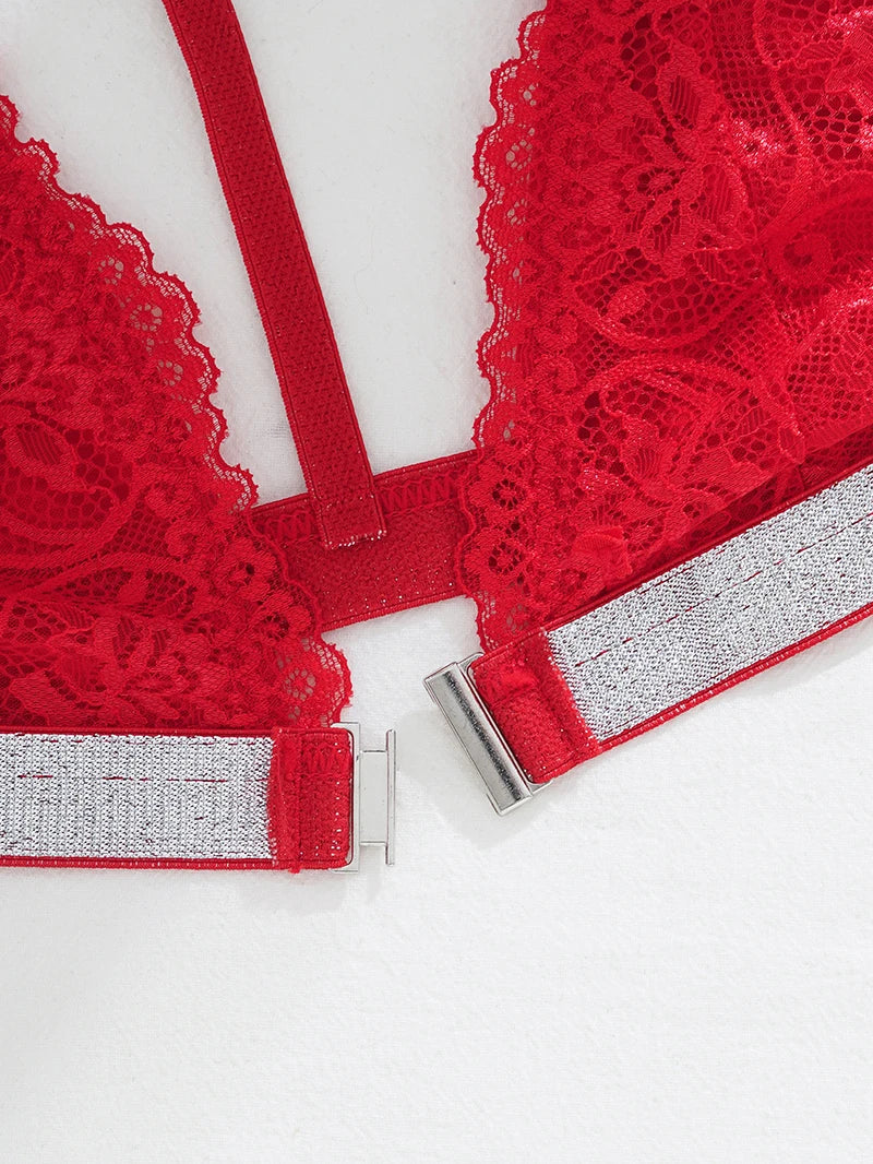 Women Lace Unlined Bras Sexy Wire Free Bralette Underwear Push Up Halter Strap Brassiere Lingerie Front Closure Temptation Bra