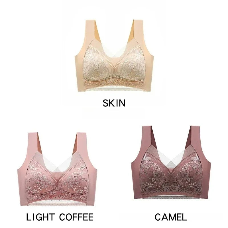 3 Pcs Women's Push Up Bralette Wireless Bras - 5cm Natural Lift, Seamless Lace Plus Size (L-6XL), No Underwire Comfort