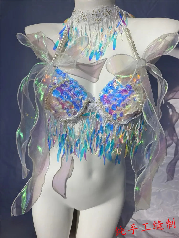 Super Beautiful Mermaid Bikini Sequin Bra Summer Swimming Free Diving Cosplay Mermaid Bra Oceanarium Bar Performance Clothing
