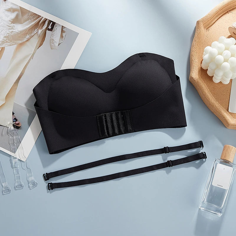 Strapless Bra Large Size Thin Section Gather Lace Non-Slip Bras Invisible Bra Lift Push Up Beautiful Back Women's Underwear
