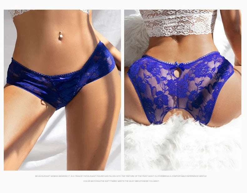 Women's Lingerie Crotchless Panties Low-waist Lace Transparent Underwear Strappy Thongs Intimates Femme Erotic Briefs