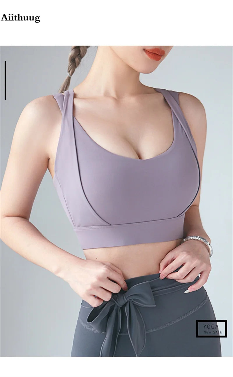 Aiithuug Sports Bras for Yoga Gym Workout Crop Top Fitness Tops Bounce Control Jogging Bras Push Up Running Top Active Wear