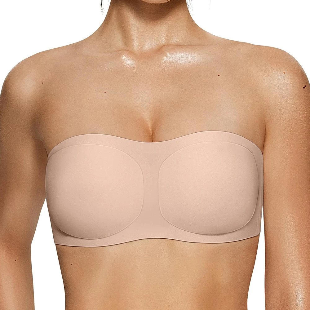 Strapless Bras For Women No-Slip Bandeau Push Up Wireless Bralette Comfy Seamless No Underwire Padded Jelly Tube Top Bra