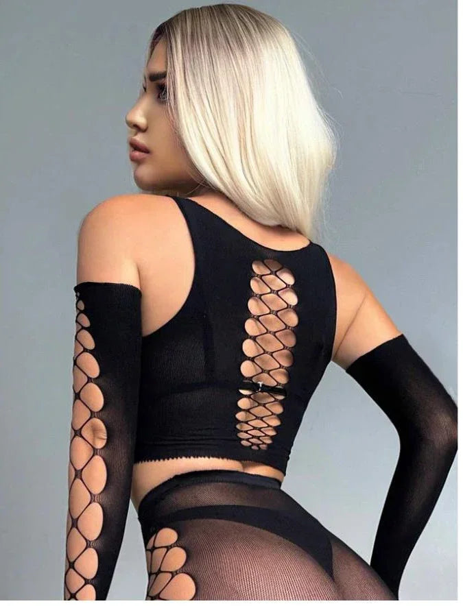Sexy Lingerie Lady sexy underwear Bodystocking Classic Sexy Fishnet Mesh Crop Tank Top & Leggings Lingerie Set Without Liner