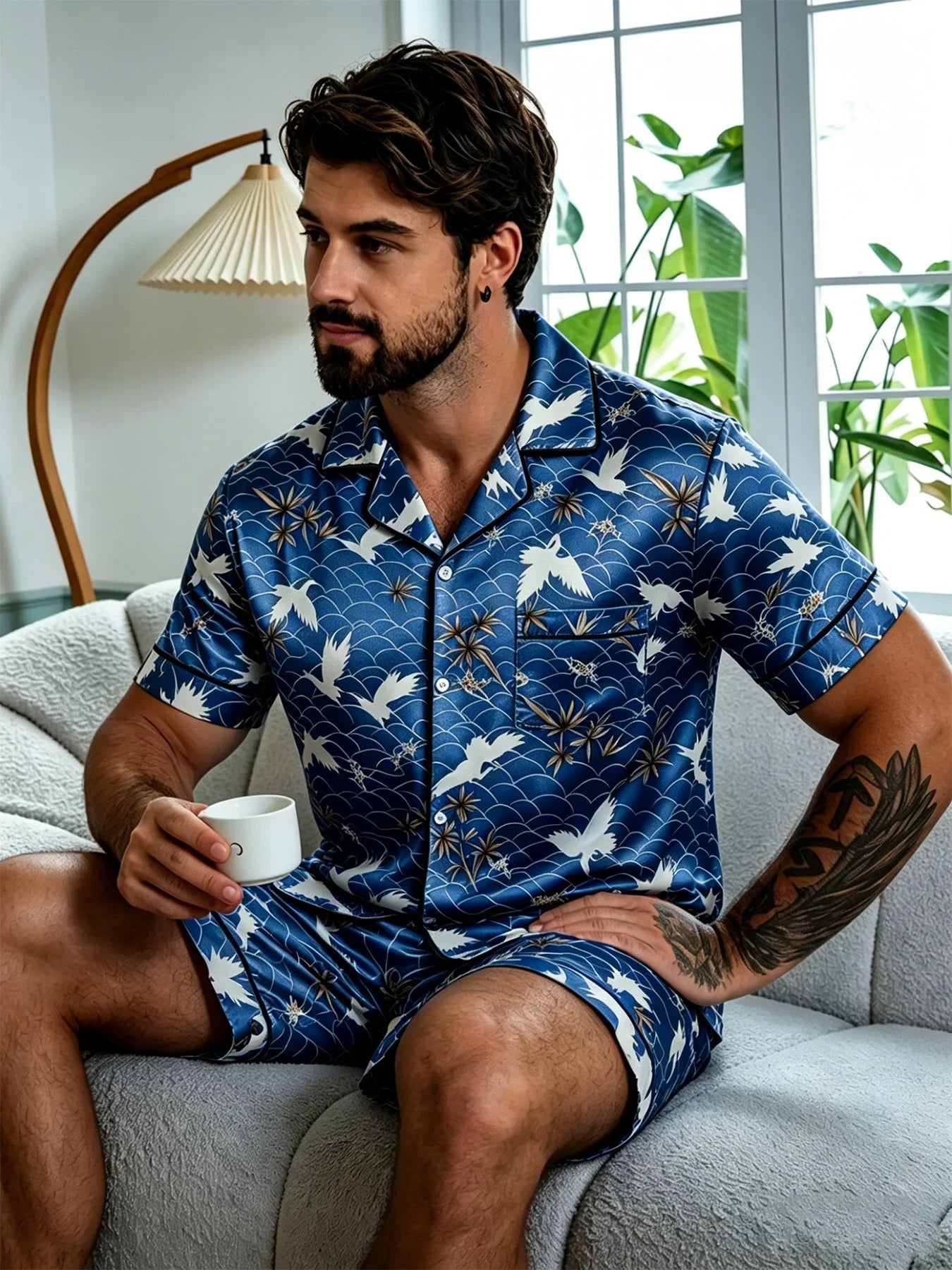 Men's Pj Sets Design Short Sleeve Pajama Set Soft Comfortable Sleepwear for Summer Lightweight Homewear Lougewear