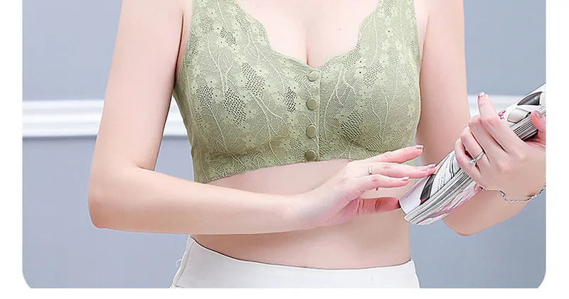 Mom's underwear, middle-aged and elderly women's bras, seamless front open button vest style, oversized summer thin new bra