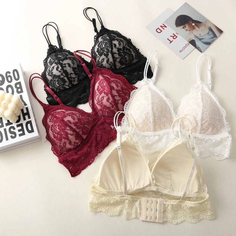 Lace Bralette Sexy Bras For Women Small Chest Push Up Bras Transparent Sexy Lingerie Backless Underwear Breathable Brassiere