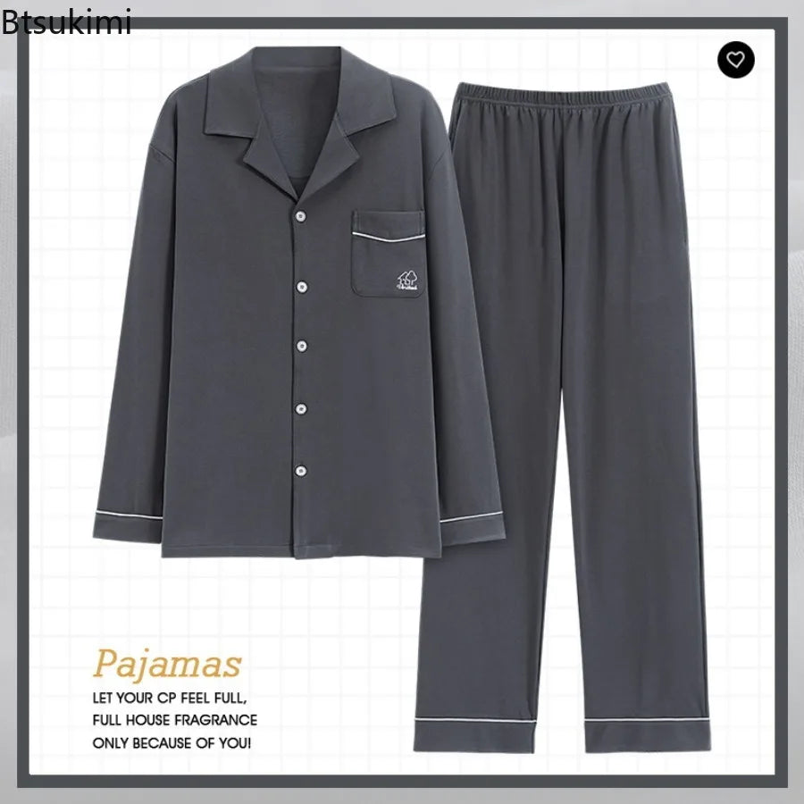 Men's Pajama Sets Long Sleeve Cotton Top Pant Sleepwear Soft Spring Autumn Plus Size Loungewear Male Homewear Leisure Outwear
