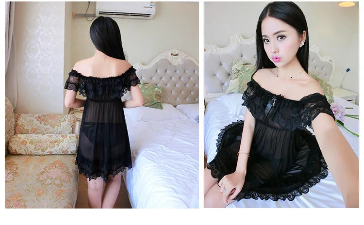Sexy Lace Lingerie Set for Women Red Sleepwear Nightdress with Matching Panties Sheer Lace Camisole, Romantic Night