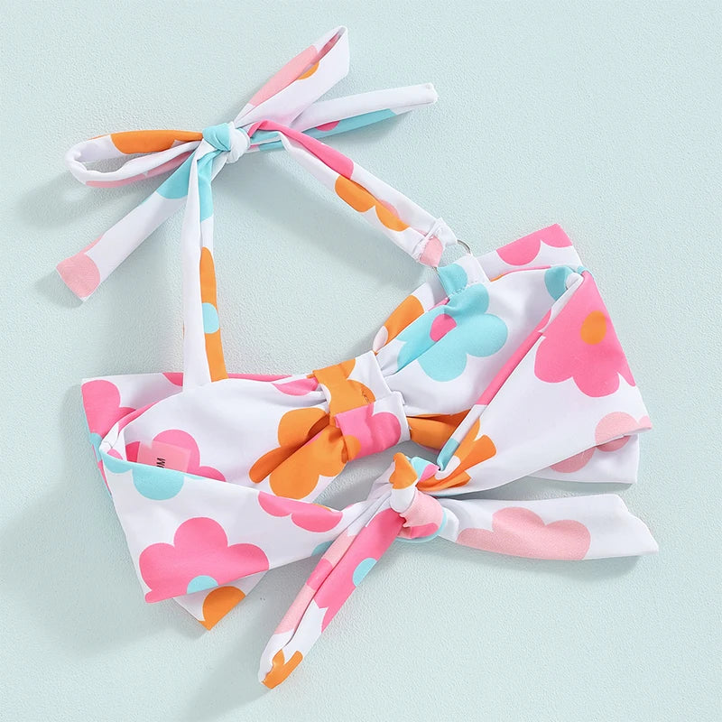 Citgeett Summer Kids Girls Bikini Outfits Set Flower Plaid Print Sleeveless Bow Bikini Tops Shorts Swimsuit Clothes