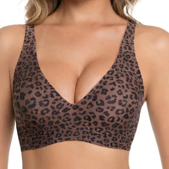 Wireless Seamless Leopard Bra Women's Full Coverage Thin Cup with Soft Support Breathable Fabric Comfortable Plus Size Fit
