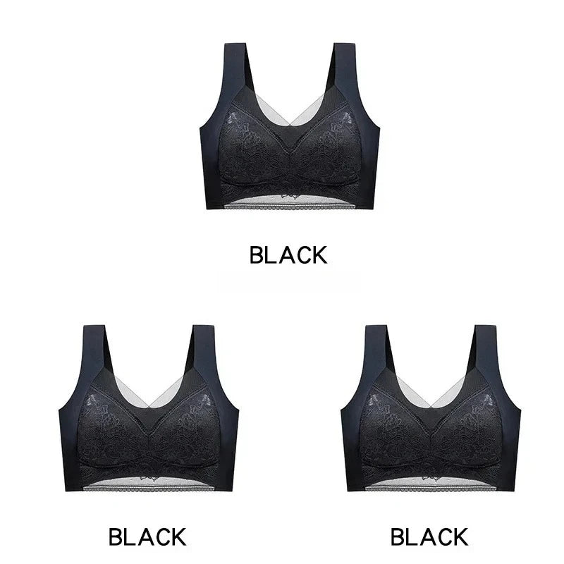 3 Pcs Women's Push Up Bralette Wireless Bras - 5cm Natural Lift, Seamless Lace Plus Size (L-6XL), No Underwire Comfort