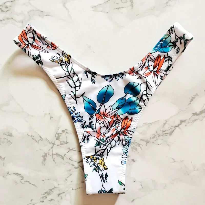 New Floral Print Brazilian Bikini Bottom Women's Swimwear High Waisted Sexy V Thong Swimsuit Bathing Suit Women Swimwear Women