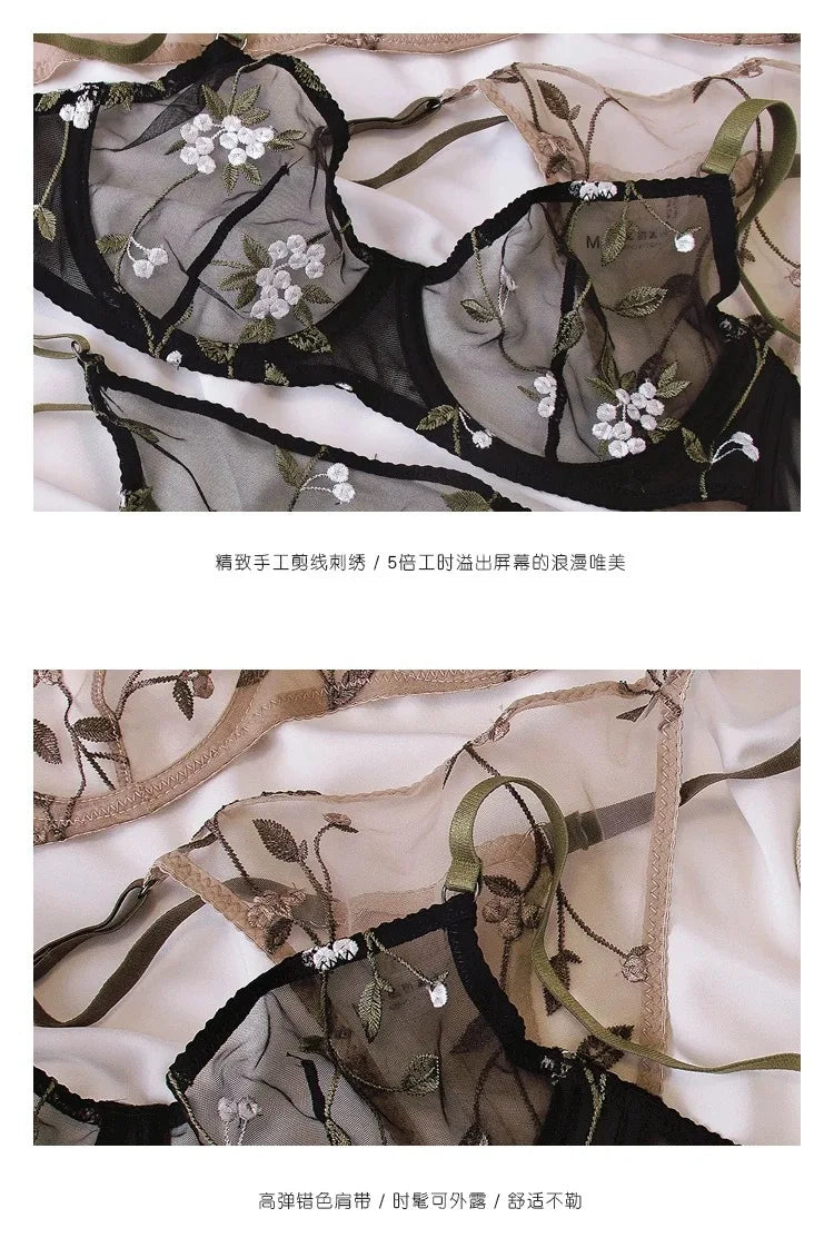 Elegant Summer Lace Bra Sheer Embroidered Comfortable Support Anti-Sag Full Coverage Modest Design & Women Large Chest Minimize