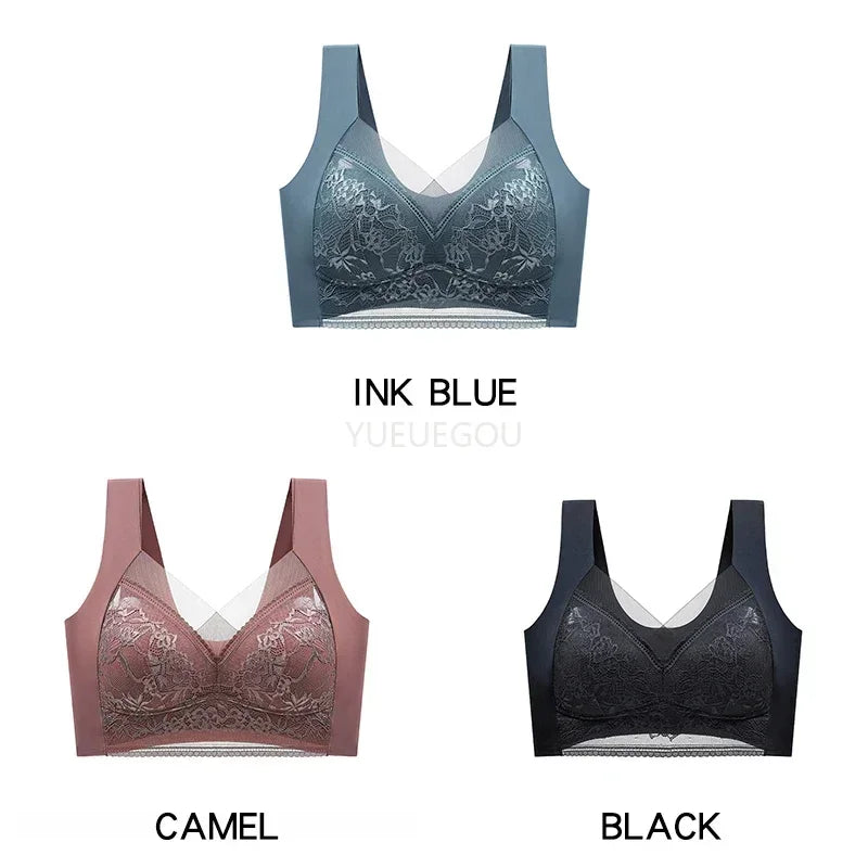 3 Pcs Women's Push Up Bralette Wireless Bras - 5cm Natural Lift, Seamless Lace Plus Size (L-6XL), No Underwire Comfort