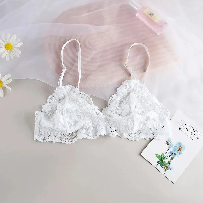 Lace Bras for Women Wireless Bralette Transparent Lace Underwear Women's Push Up Bra Solid Color Sexy Lingerie Backless Bra