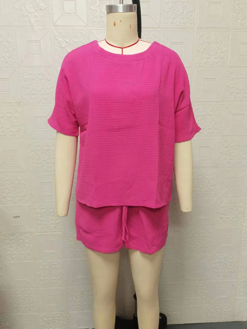 Stylish Casual Pajama Set For Women Solid Color Half Sleeve Bat Shirt And Soft Elastic Shorts Cozy Relaxed Fit Loungewear Pjs