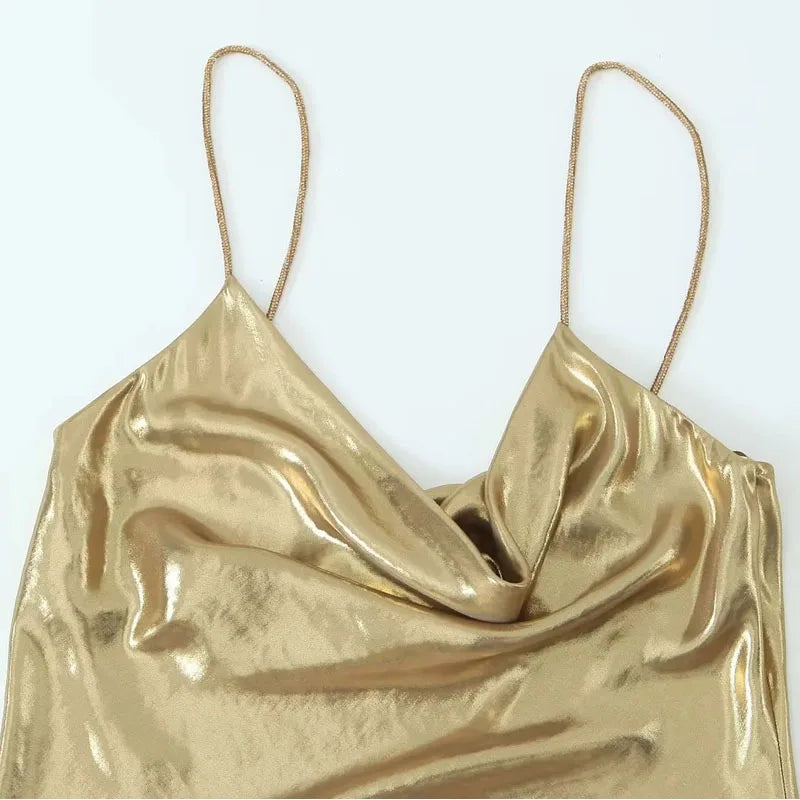 MUJER Slip Dress Women Glitter Backless Short Dresses for Women 2025 Sexy Gold Silver Dress Prom Gala Party Mini Dresses Woman