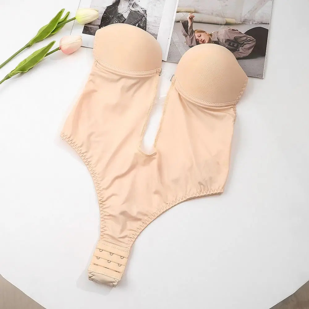 Plunge Bras Thongs Lingerie Full Body Shaper Invisible Push Up Bra U Plunge Backless Underwear Backless Dress