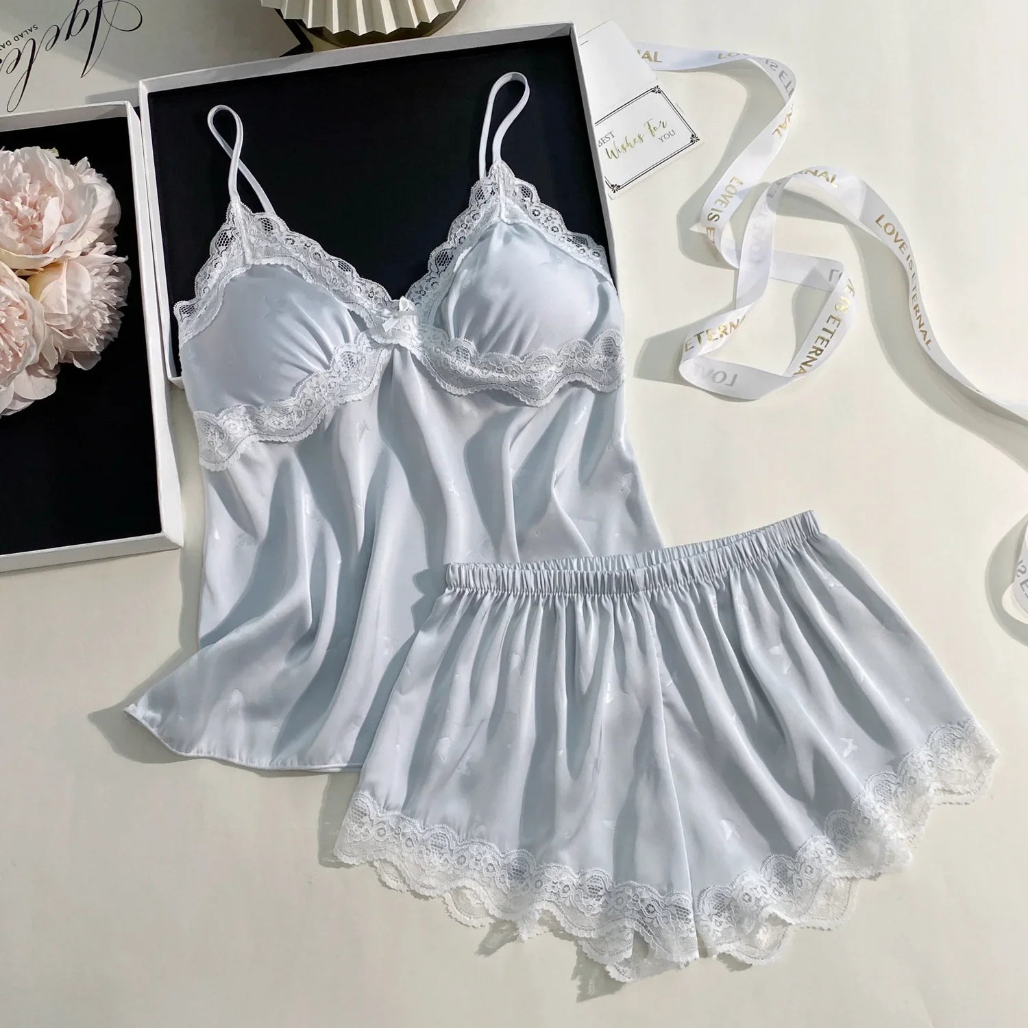 Sexy Intimate Lingerie Pajamas Set Hollow Out Lace Cami Shorts Pijamas Suit Spring Summer New Sleepwear Home Clothes Loungewear
