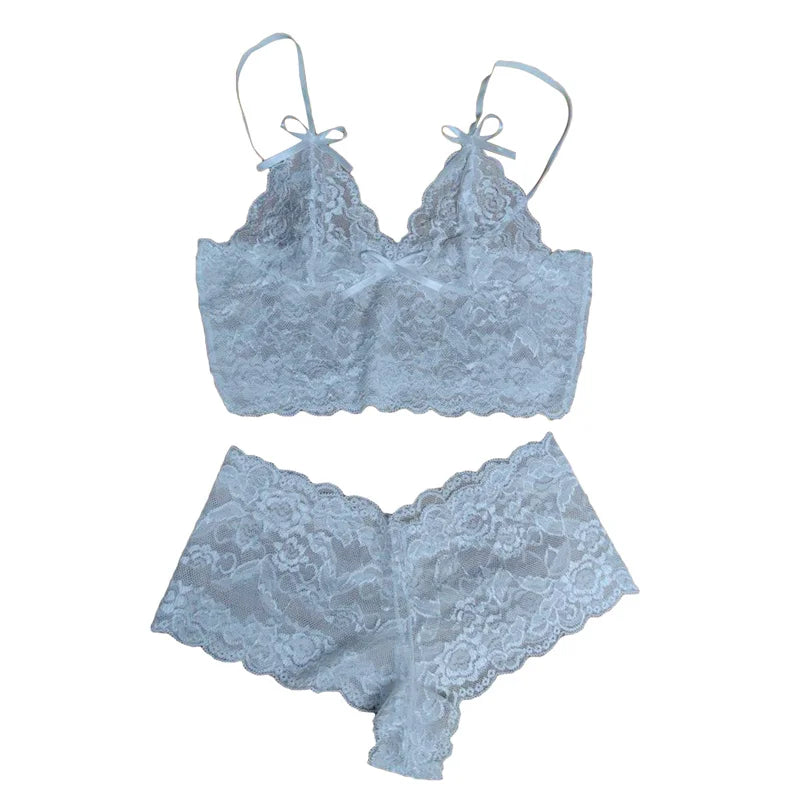 Sexy Women Lingerie Set Thin Lace Flower Printed Underwear Suit Female Adjustable Shoulder Strap Triangle Cup Bralettle NEW
