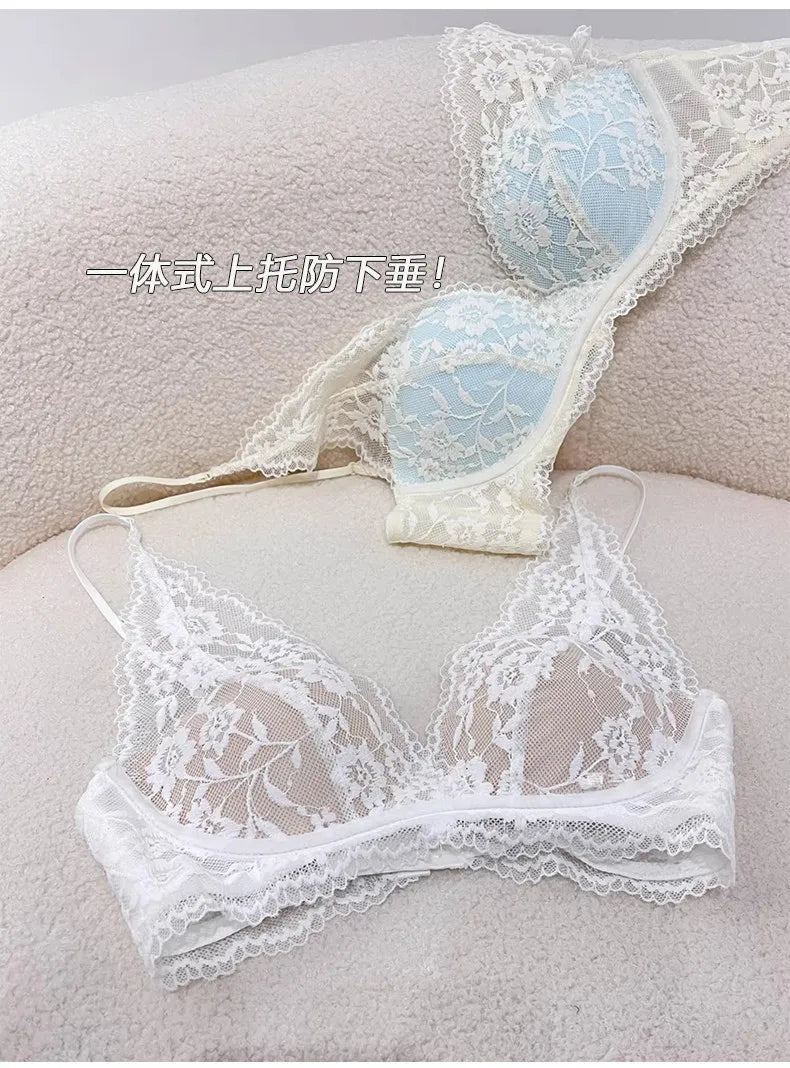 Lace Halter Backless Bra Push Up Small Bust Sexy Pure Desire Back Beauty Women Young Girl Fashion Intimates Underwear New Trend