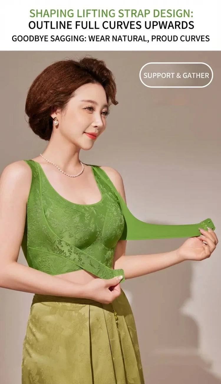 Embossed Floral Tank Bra Women’s Seamless Wirefree Bra Side Buckle Push Up Anti-Sag Comfort Everyday Underwear