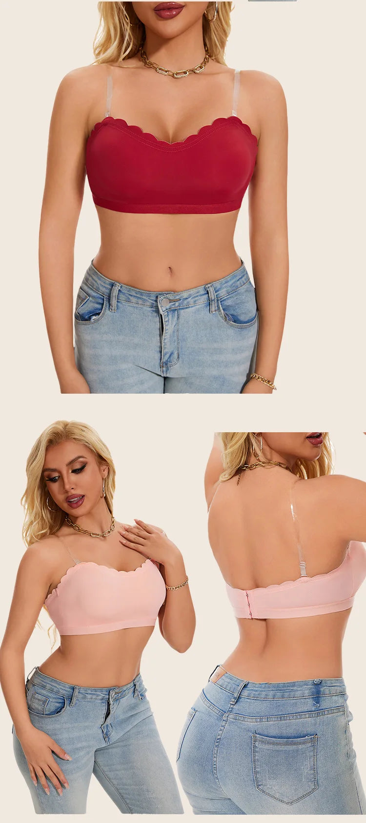 Lingerie Wireless Gather Bra Women Invisible Bra Front Buckle Push up Seamless Bra Sexy Strapless Underwear Waves Grain Bras
