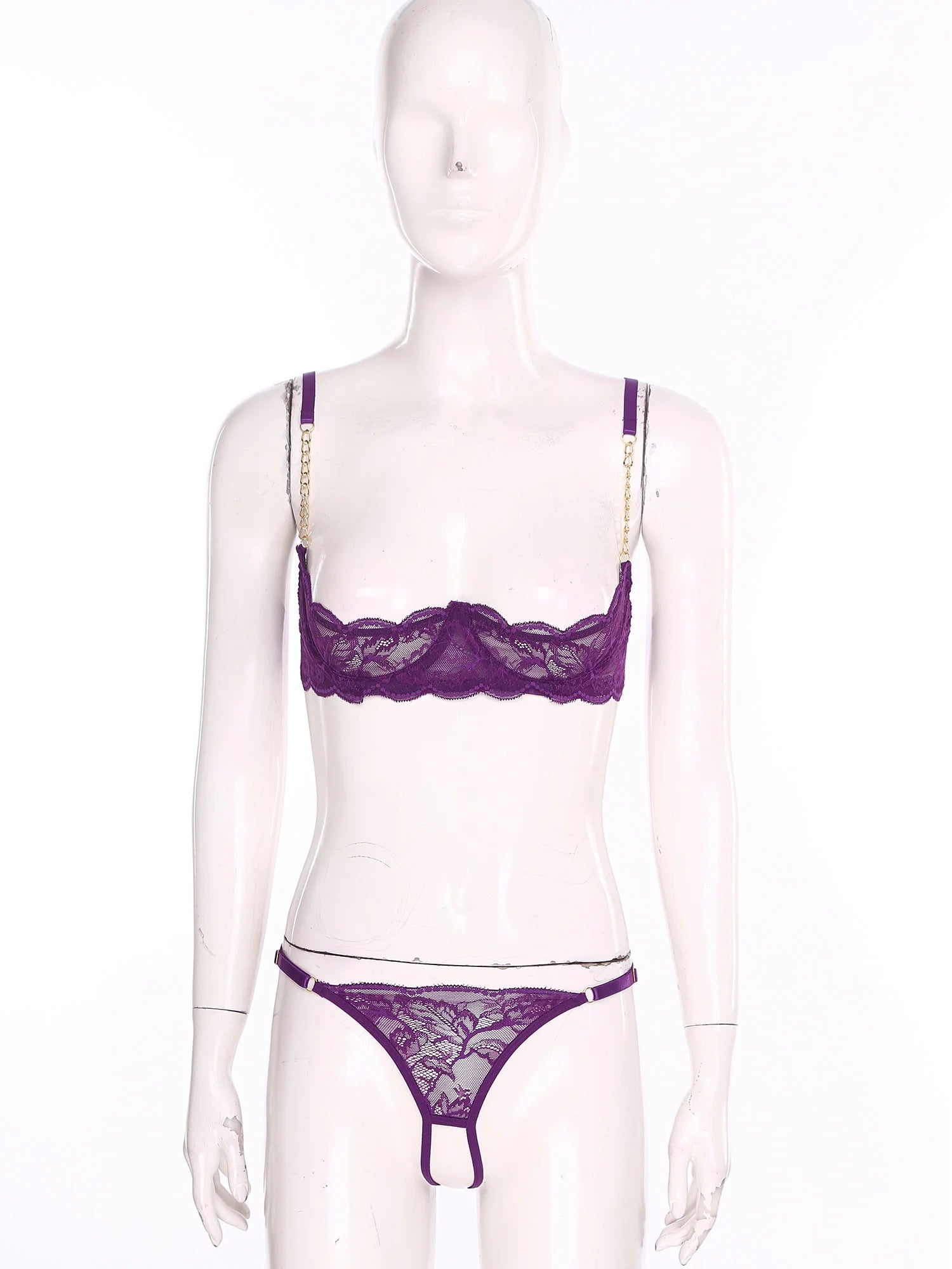 Womens Lingerie Bare Exposed Open Nipples Bra Underwear Set Floral Lace Brassiere 1/4 Cup Underwire Push-up Bralette Balconette