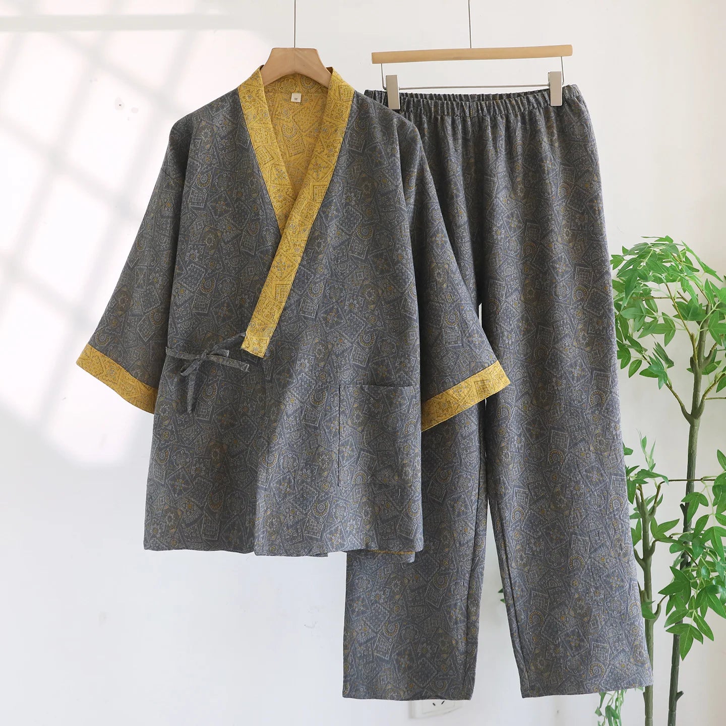 Japanese Style Kimono Pajamas Set Men's Cotton Sleepwear Loose Casual Pijama Mujer Home Clothes Male Retro Printed Pyjamas