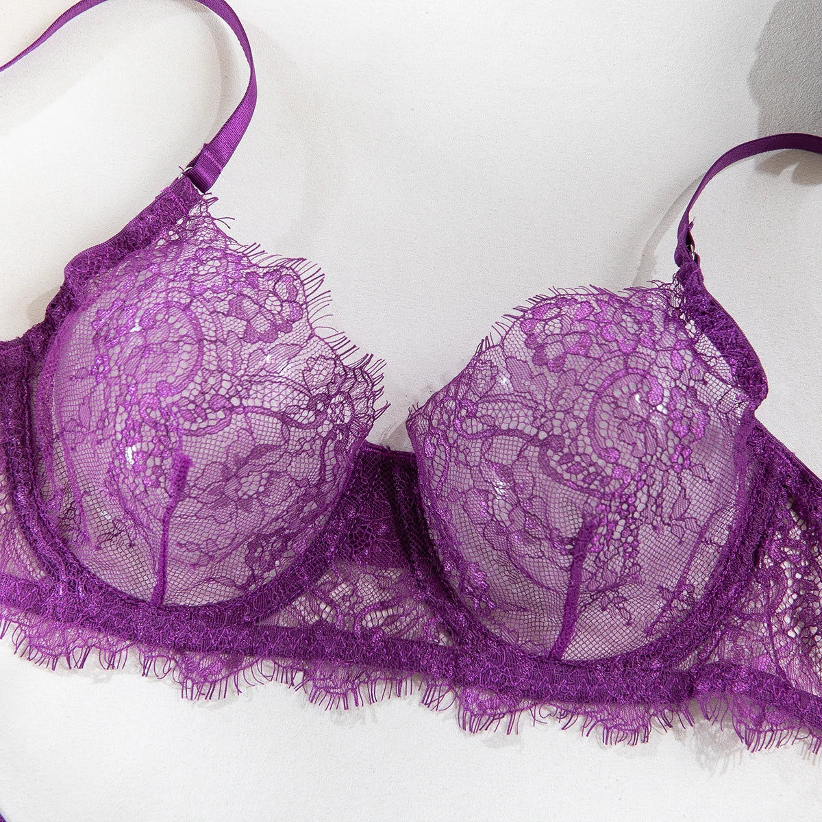 Erotic Lingerie Bra and Panties Set Basic Sexy Sheer Lace Eyelash Unline One Layer Lace Lingerie Women Underwear Intimate