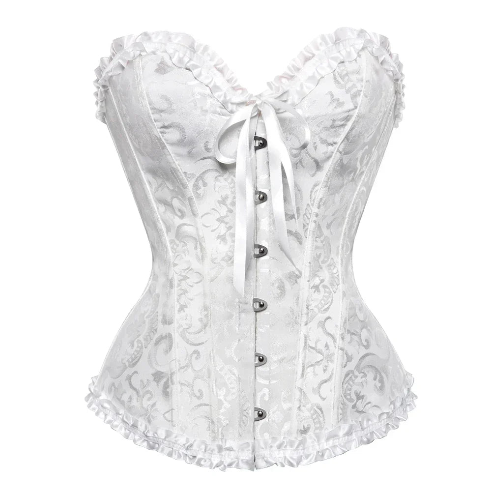 Women Sexy Overbust Corset Korset Basques Floral Lace Top Bustier Jacquard Lingerie Corselet