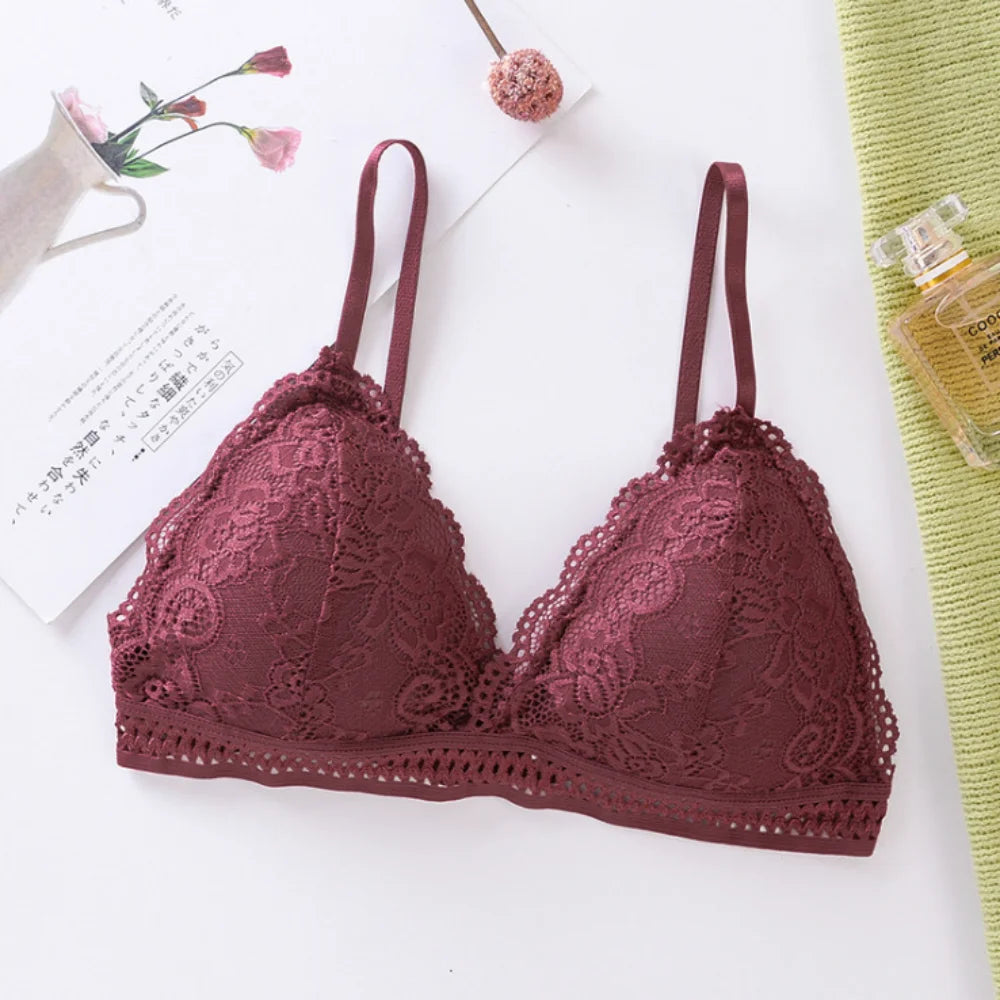 French Beautiful Back Bra Women'S Thin Lace Beautiful Back Bra No Steel Ring Sling Strap Small Chest Gather Up Support Bra