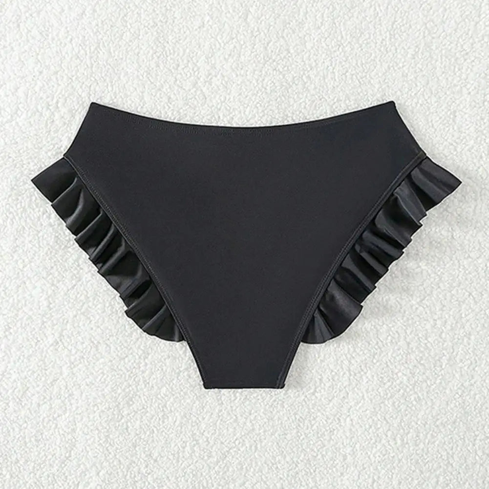 Women Swim Trunks High-waisted Ruffle Trim Bikini Bottoms for Women with Tummy Control Quick-drying Beachwear Swimwear Trunks