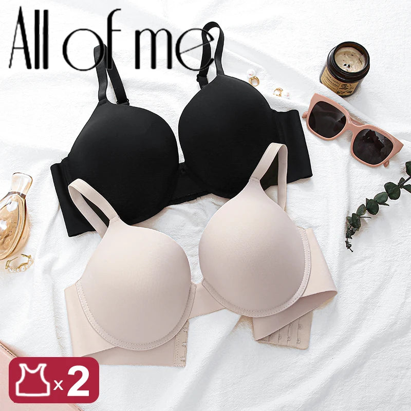 2Pcs/Set Comfortable Adjustable Push Up Bra Shockproof Lingerie Wireless Deep V Bra Anti-sagging Brassiere for Women Summer Bras