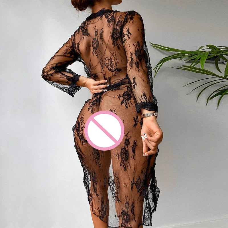 Sexy Women Secret Lingerie Transparent Ball Gowns Babydoll Evening Erotic Nightgown Temptation Long Underwear Nightdress
