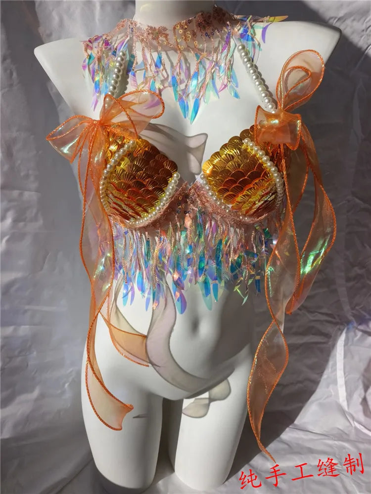 Super Beautiful Mermaid Bikini Sequin Bra Summer Swimming Free Diving Cosplay Mermaid Bra Oceanarium Bar Performance Clothing