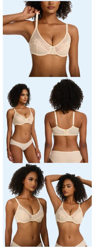Lifting Lace Bras for Women Sheer Balconette Full Coverage Underwire Unlined Everyday Bras Lingerie