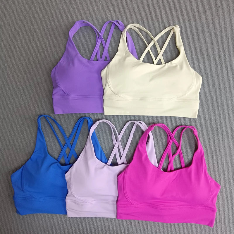 Yoga sports bra Solid color women's Bras Soft cross back sports bra fitness exercise tight fitting training  jogging sports bras