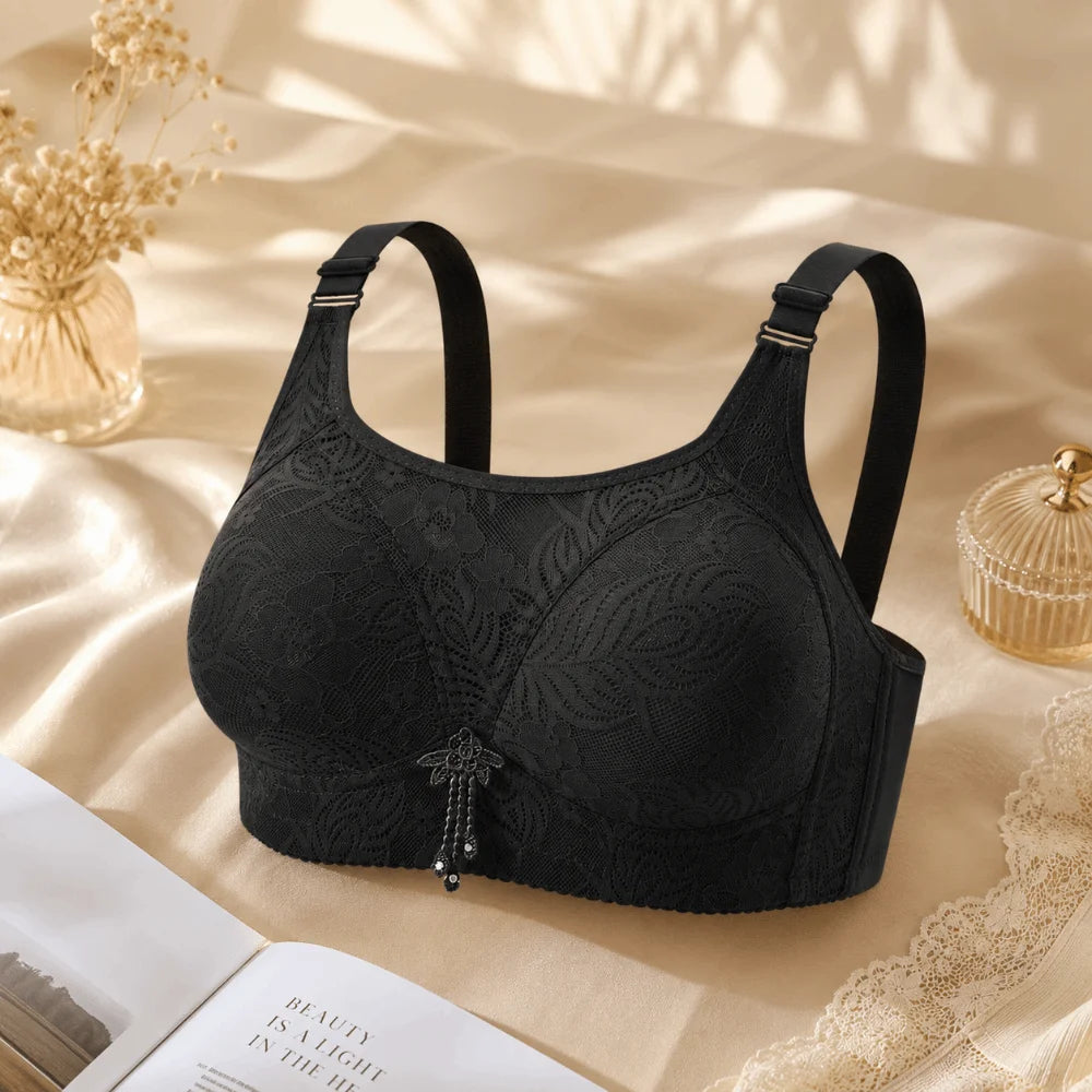 Breathable Anti-Sagging Wireless Push-Up Bra Underwear Floral Mesh Women Vest Bra Sweet Elderly Bra Women