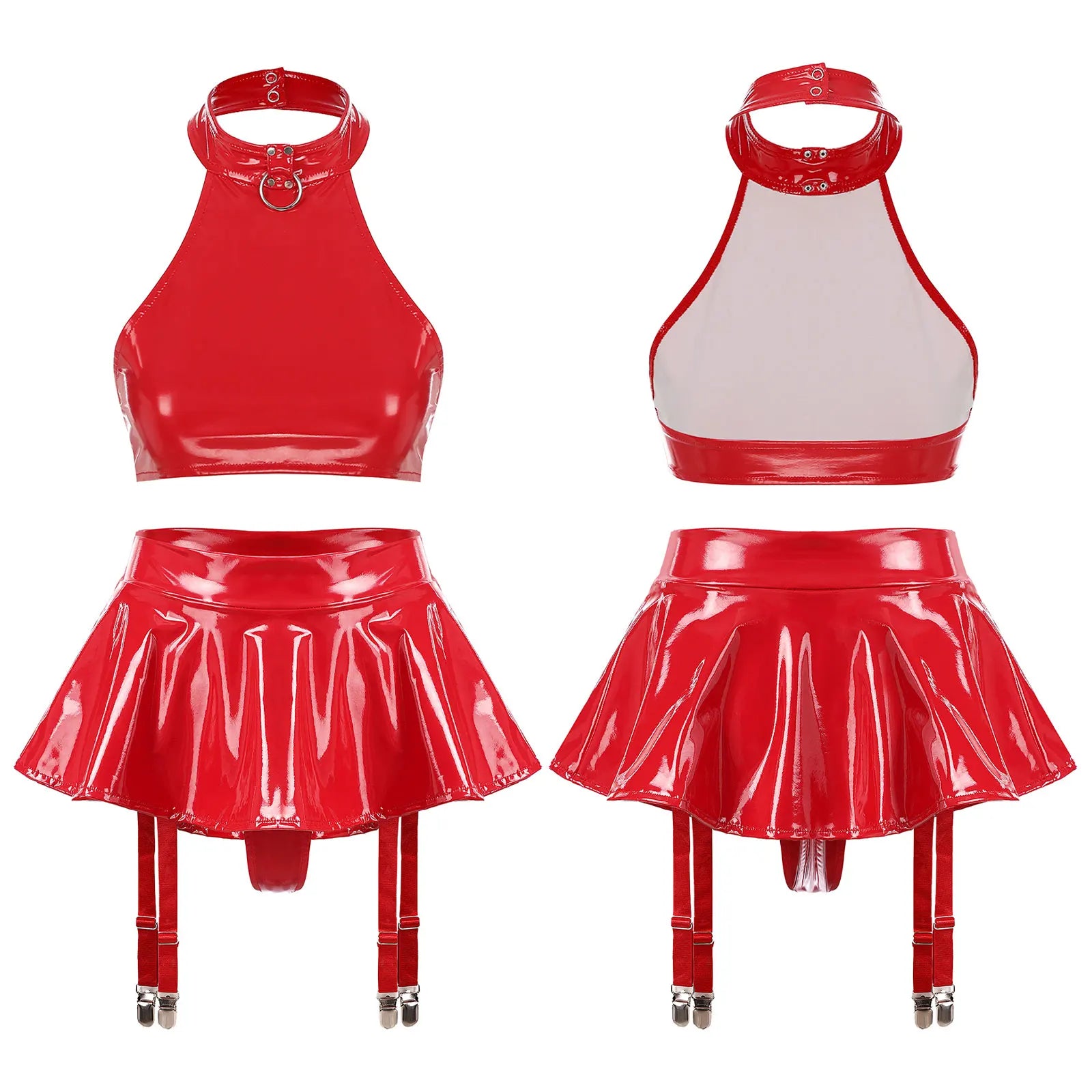 Two-Piece Female Lingerie Set Women Latex Nightclub Outfit Night Club Hot Girl Rave Festival Pole Dance Show Babydoll Costume