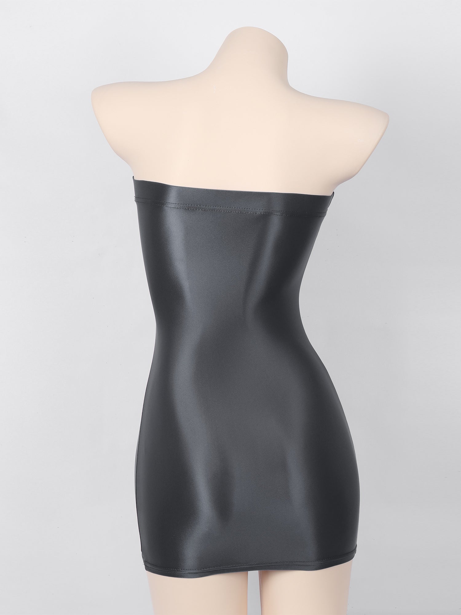 Women's Strapless Bodycon Dress Sleeveless Transparent Tight Pencil Dress Oil Glossy Package Hip Sheer Mini Dresses Clubwear