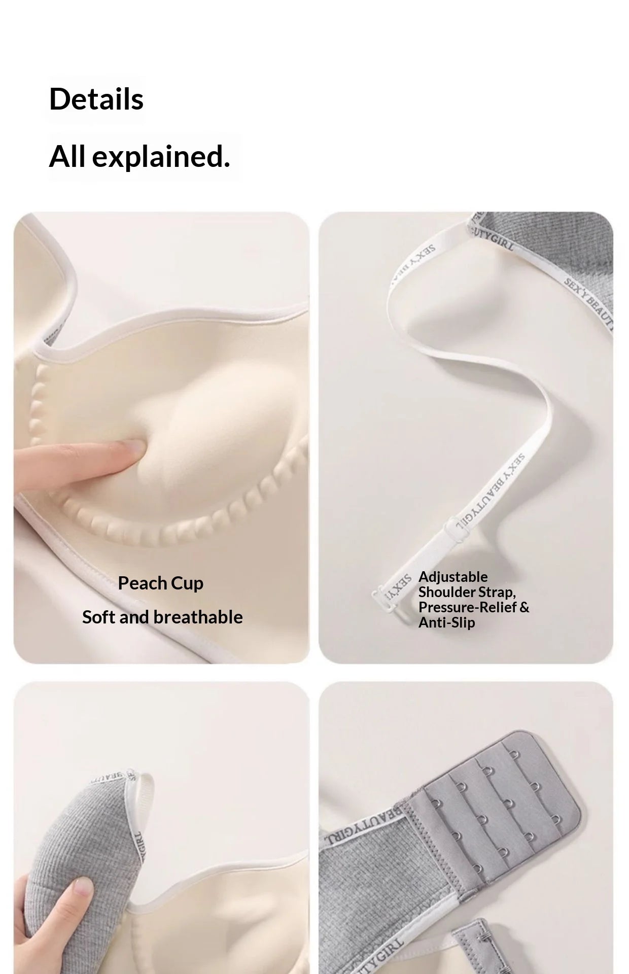 New Fashion Bra for Smaller Busts: Enhances and Gathers with Letter Design Wire-Free, Nude-Feel, Skin-Friendly One-Piece Bra