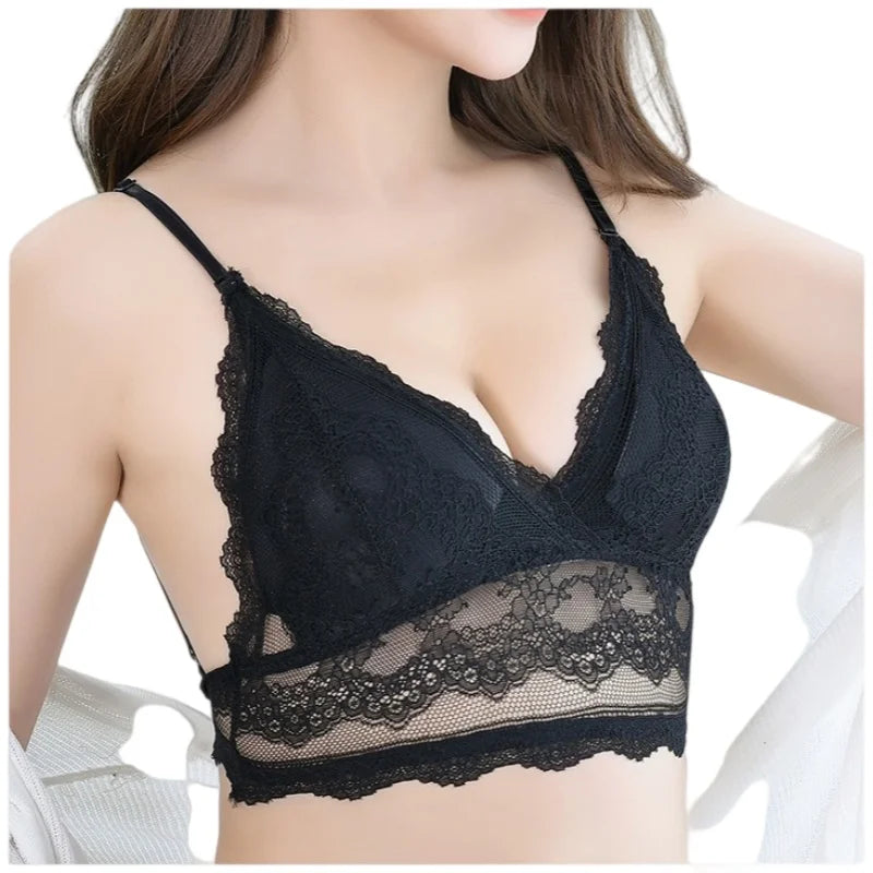 Convertible Lace Bralette Low Back Wireless Bras for Women Sexy Lingerie Thin Spaghetti Straps Brassiere 3-Way to Wear Underwear