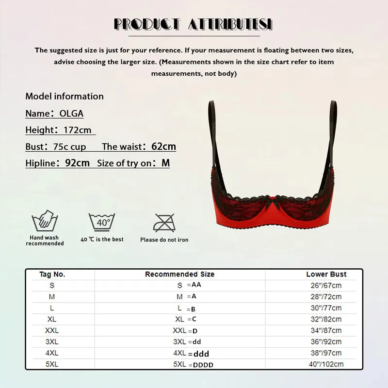 Sexy Womens Half Cup Underwire Bra Lace Push Up Open Chest Balconette Hot Bra Underwear Bare Exposed Breast Underwire Brassiere