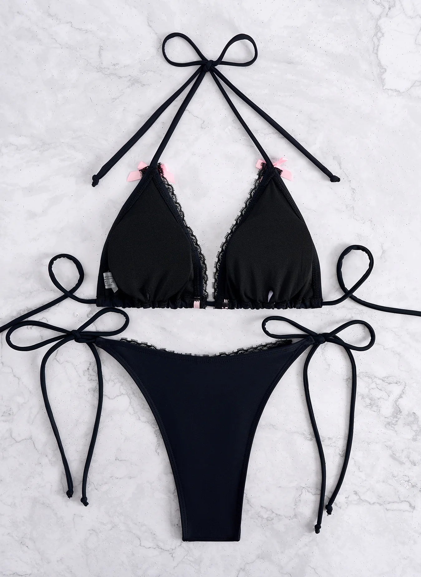 European and American Women's Separate Lace Trim Sexy Tie Bow Bikini